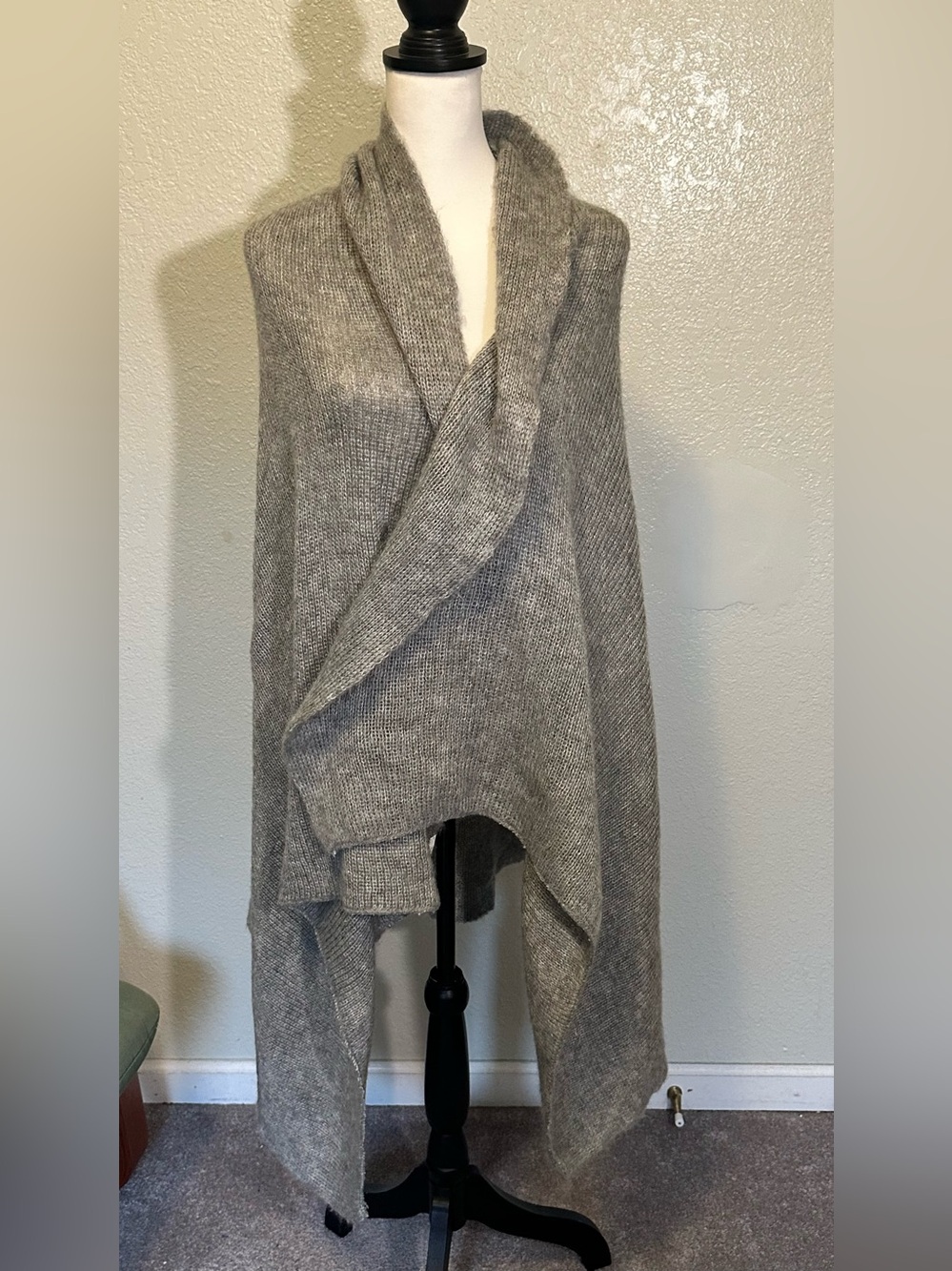 Oversized Mohair Rib Knit Shawl Wrap 87 x 44 in